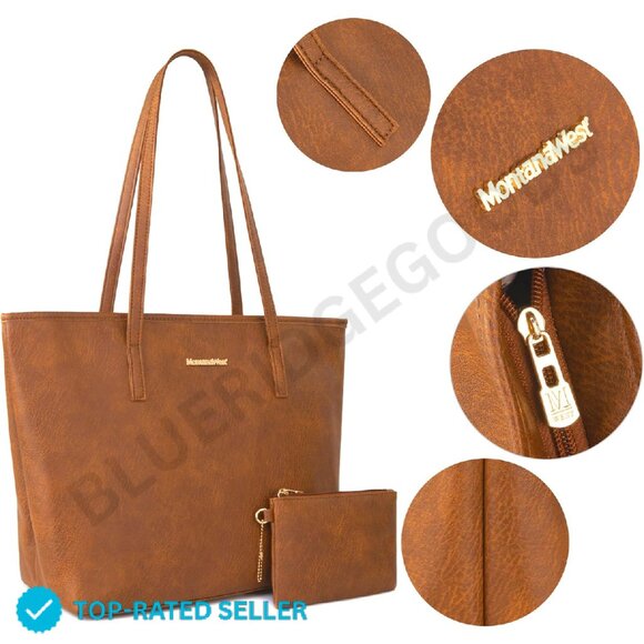 Brand New Montana West Tote Bag Brown Vegan Leather